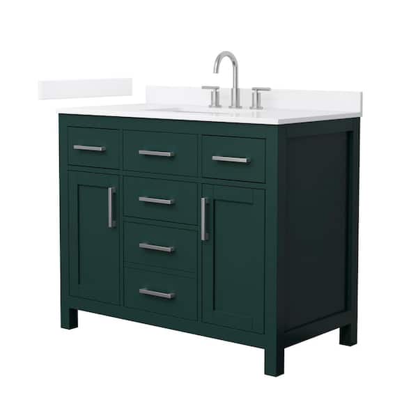 Wyndham Collection Beckett 42 in. Single Freestanding Green Bath Vanity with White Quartz Top (Assembled)