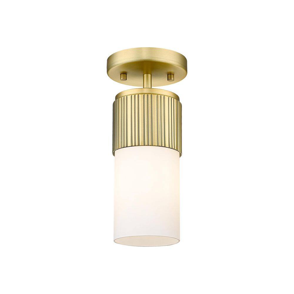 Bolivar 4 in. 1-Light Brushed Brass Industrial Flush Mount with Seeded Glass Shade price history on PriceWatchPro