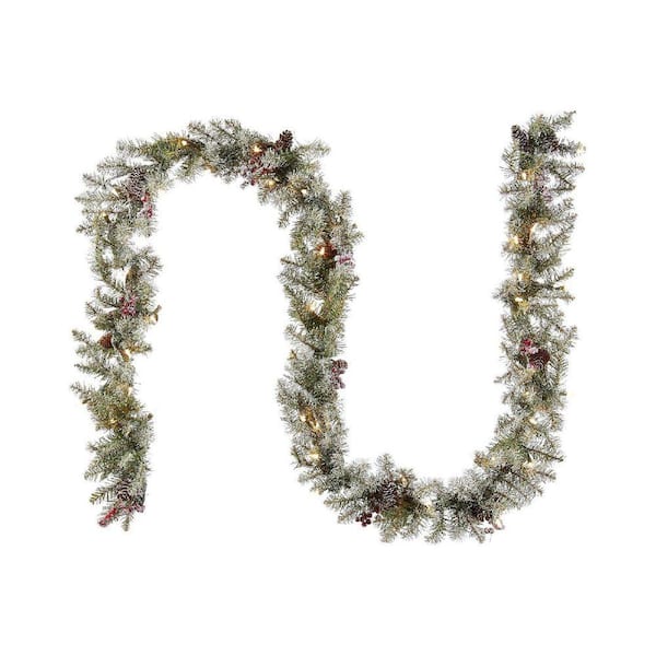 9 ft. Green Artificial Pine Christmas Garland with Pine Cones, Berry ...