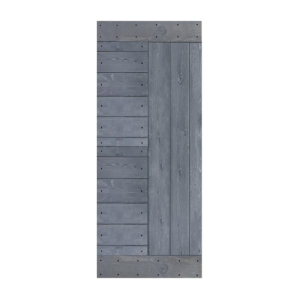 ISLIFE L Series 38 in. x 84 in. Dark Gray Finished Solid Wood Barn Door Slab - Hardware Kit Not Included