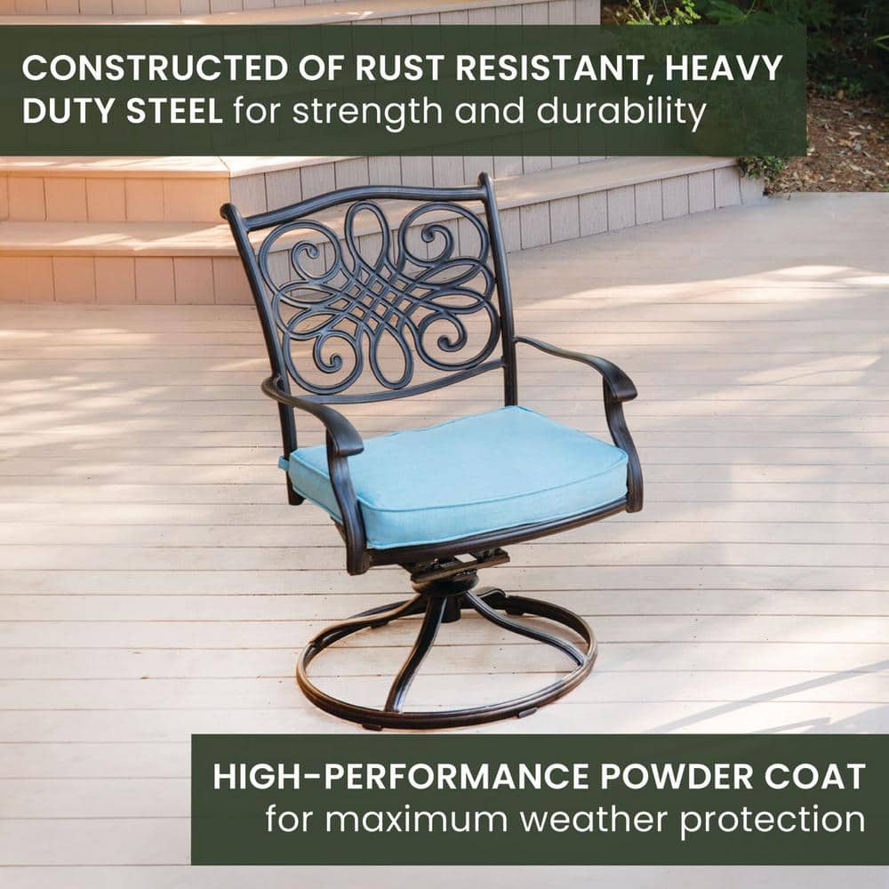 Traditions 11-Piece Blue Cushioned Cast Aluminum Outdoor Dining Set