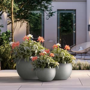 11.5in., 15in., 19in. Dia Stone Finish Large Tall Round Concrete Plant Pot / Planter for Indoor & Outdoor Set of 3