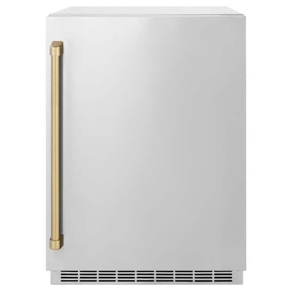 ZLINE Kitchen and Bath Autograph Edition 24 in. Touchstone 151 Can Single Zone Beverage Fridge with Stainless Door and Champagne Bronze Handle