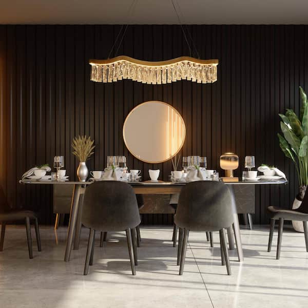 Thelonious 1-Light Dimmable Integrated LED Plating Brass Crystal Linear Chandelier for Living Room