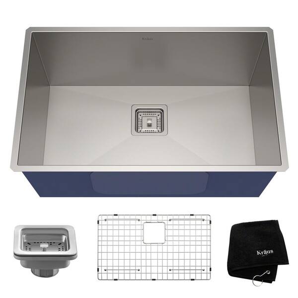 KRAUS Pax Zero-Radius 28.5in. 16 Gauge Undermount Single Bowl Stainless Steel Kitchen Sink