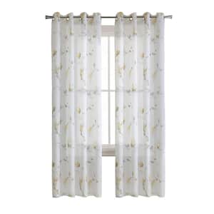 Symphony Yellow Polyester Faux Linen 52 in. W x 84 in. L Grommet Indoor Sheer Curtain (Single Panel)