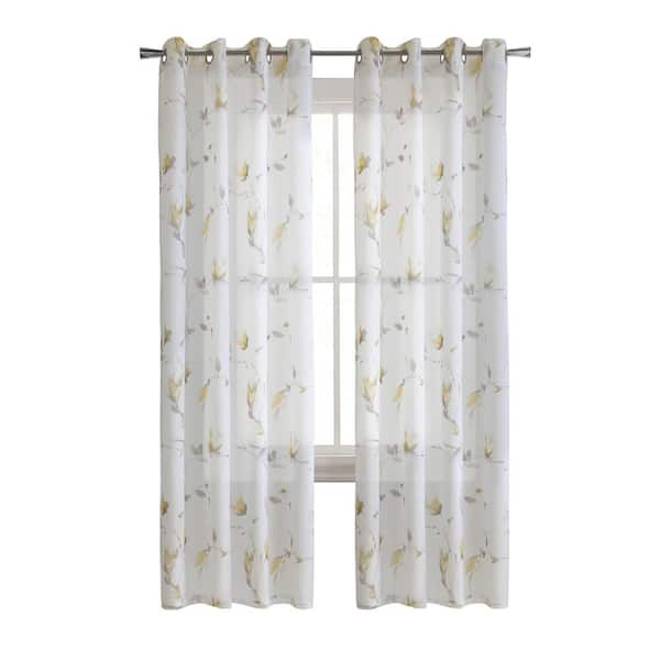 Habitat Symphony Yellow Polyester Faux Linen 52 in. W x 84 in. L Grommet Indoor Sheer Curtain (Single Panel)