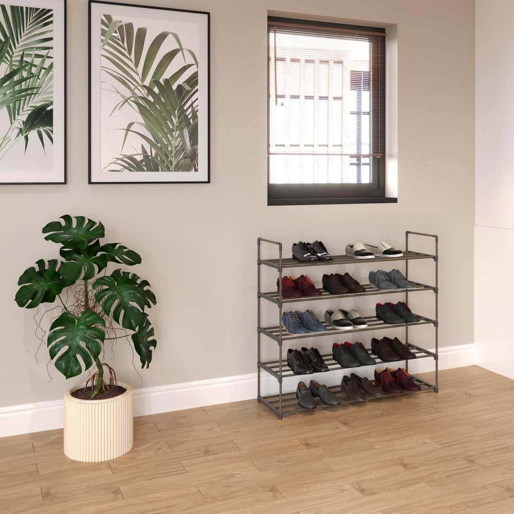 Brown Plastic 5-Shelf Freestanding Shoe Rack