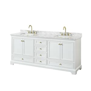Deborah 80 in. W x 22 in. D x 35 in. H Double Sink Bath Vanity in White with White Carrara Marble Top
