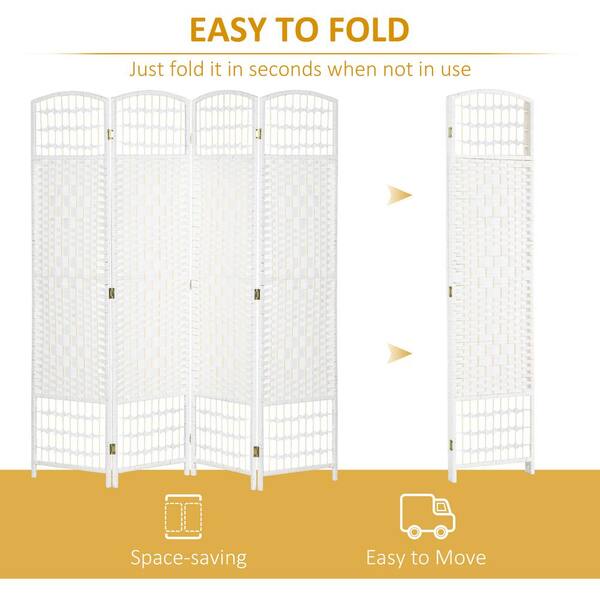 4-Panel Room Divider, Folding Privacy Screen, Room Separator, Wave Fiber Freestanding Partition Wall Divider in White