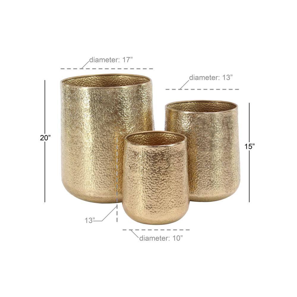 Gold Hammered Aluminum Indoor Outdoor Planter Set of 3