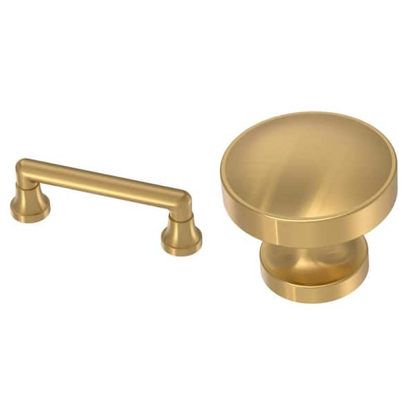 Phoebe 3 in. Modern Gold Drawer Pull and 1-1/3 in. Round Knob Combo