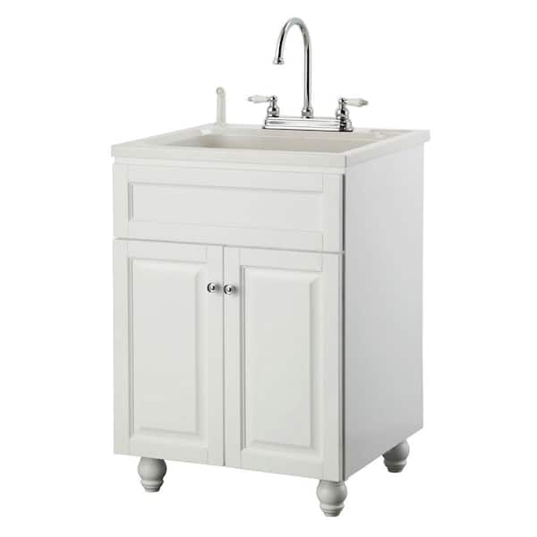 Foremost Bramlea 24 in. Laundry Vanity in White and ABS Sink in White and Faucet Kit