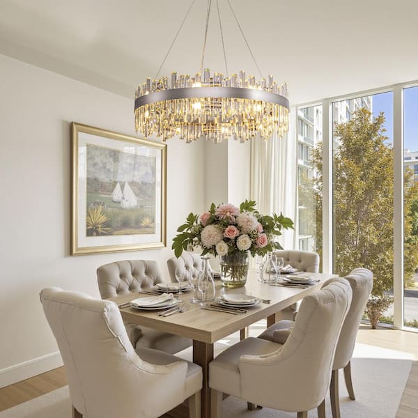 LuminFan 16-Light Nickel Luxury Crystal Chandelier for Living Room