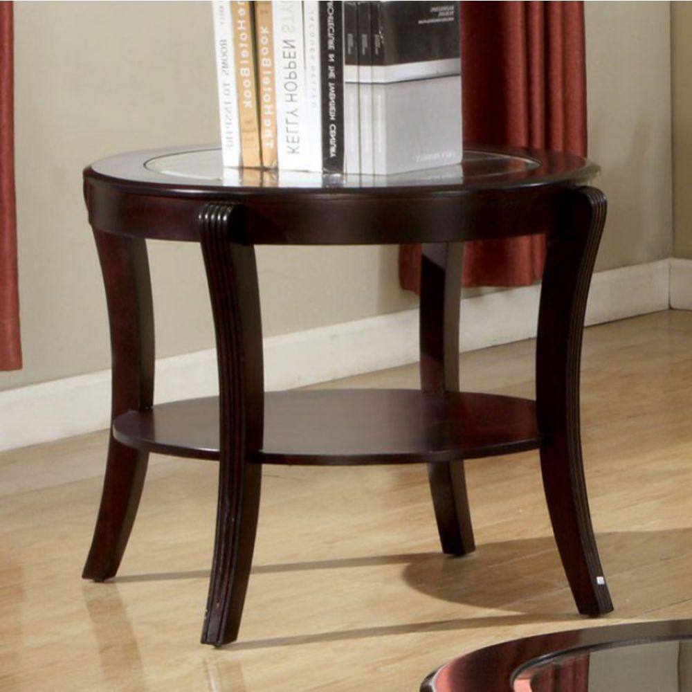 Espresso Round Wood and Glass End Table