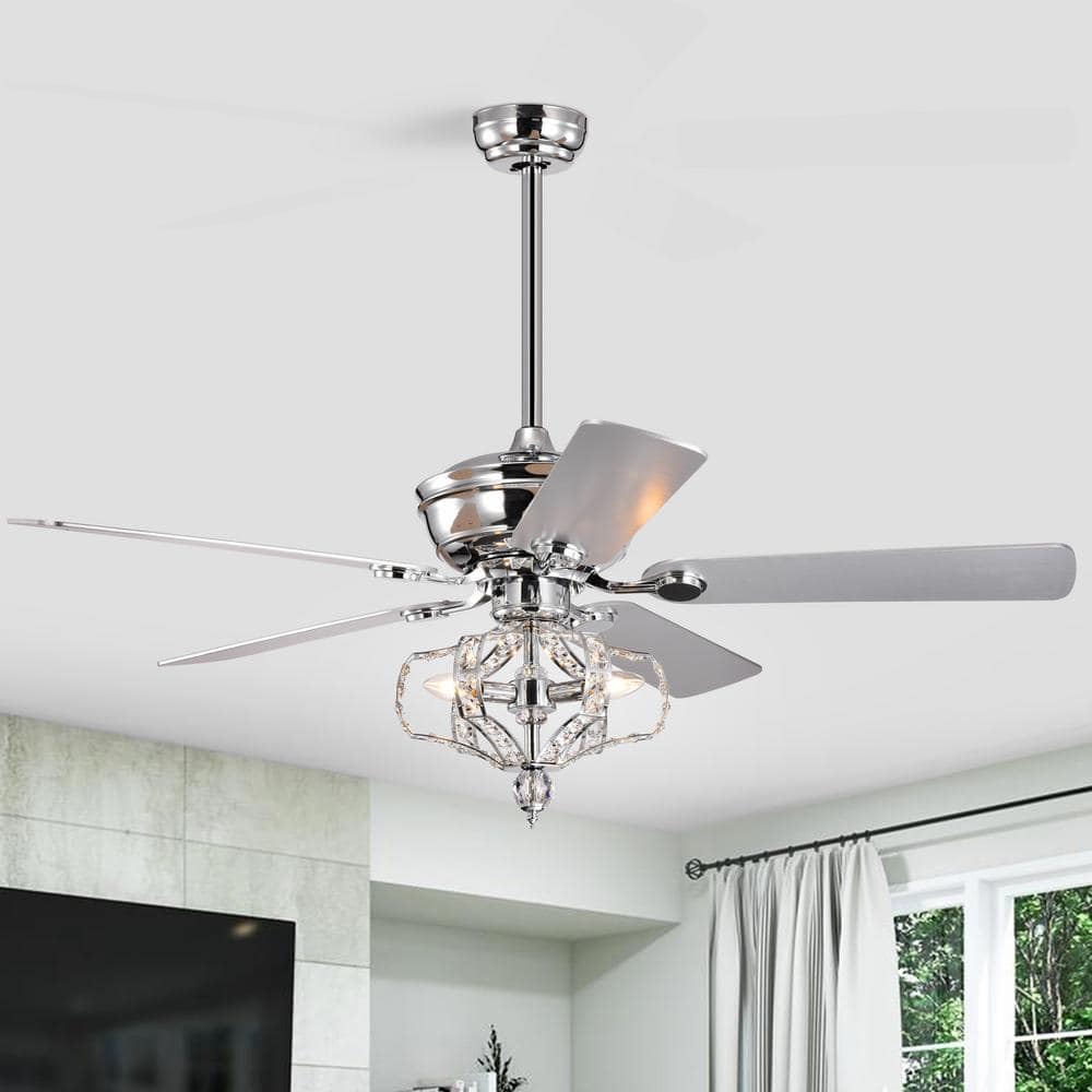 Nestfair 52 in. Indoor Chrome Crystal Ceiling Fan with Light