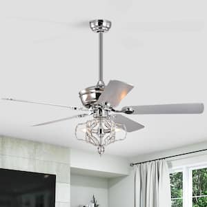 52 in. Indoor Chrome Crystal Ceiling Fan with Light, Remote and 5 Reversible Blades