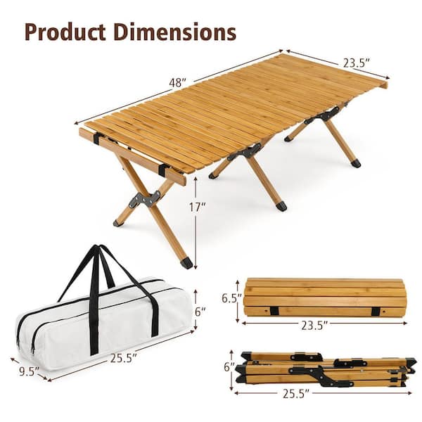 KingCamp Bamboo Folding Table Camping Table with Large Storage Bag