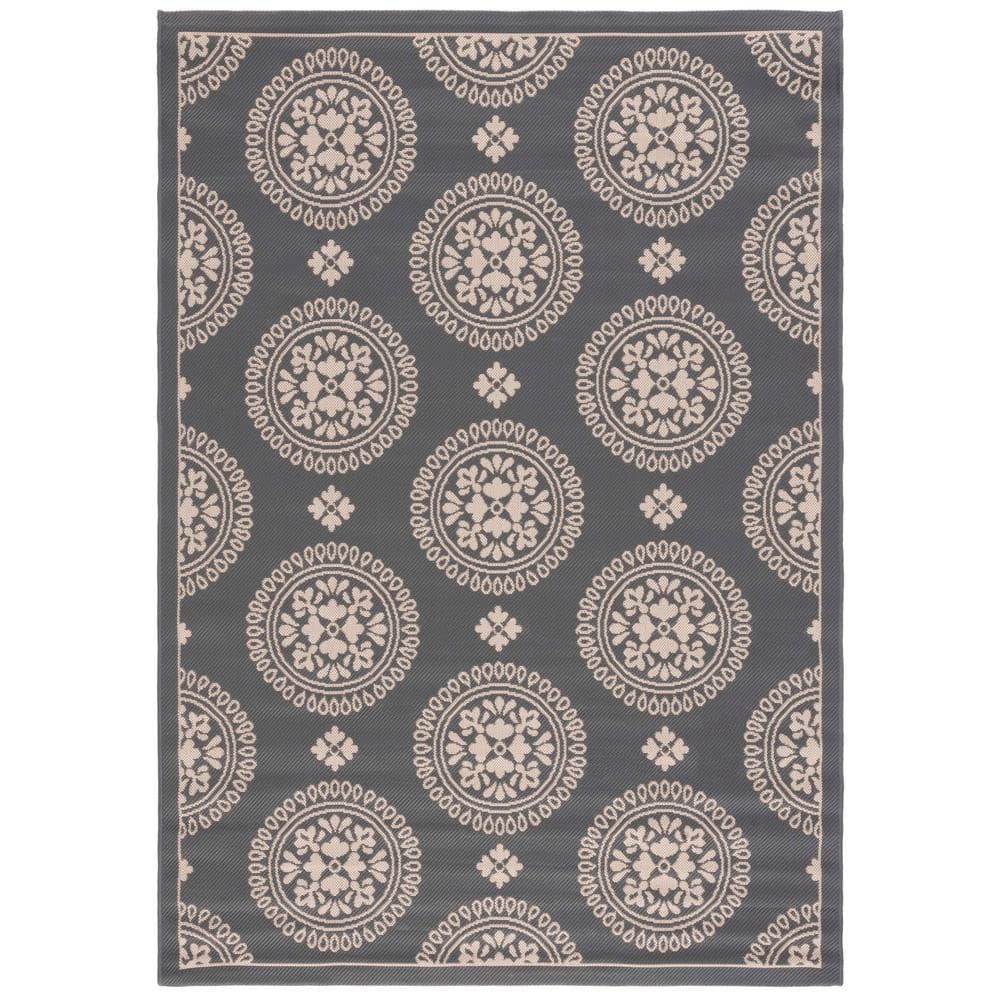 Modern Gray Rectangular Easy-Care Synthetic Indoor/Outdoor Rug