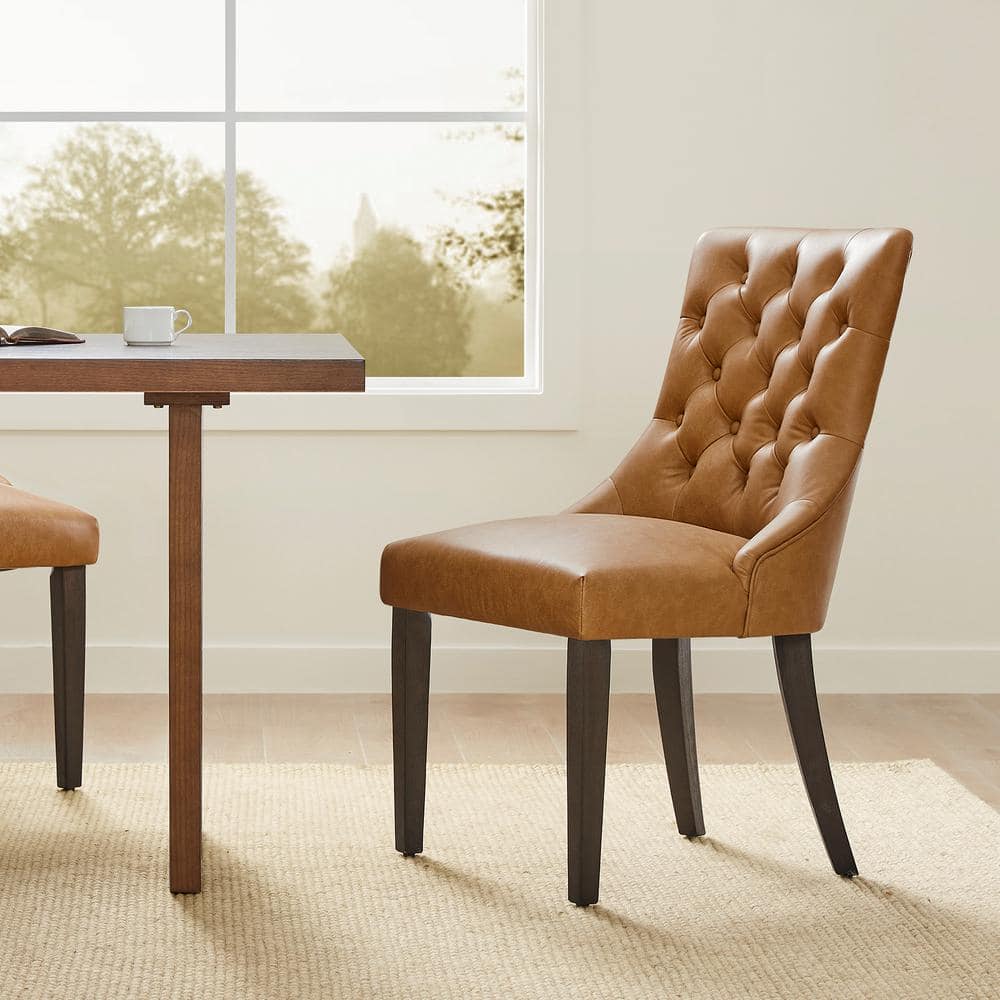 Spruce & Spring Minos Cognac Brown Faux Leather Tufted Dining