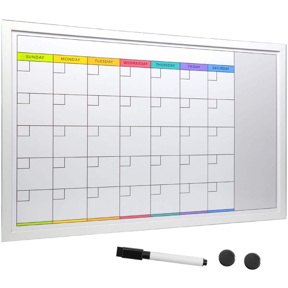 Large White Magnetic Dry Erase Calendar Board with Accessories