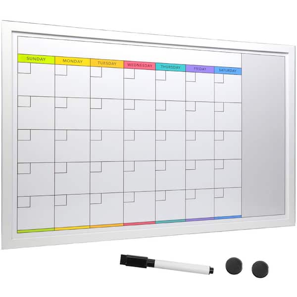 Excello 20 in. x 30 in. Dry Erase Magnetic Calendar Whiteboard, White
