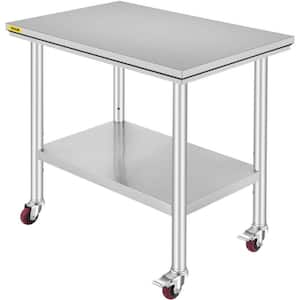Sliver Stainless Steel 36 in. Kitchen Prep Table with 4 Wheels and Casters Heavy Duty Work Table for Commercial Kitchen