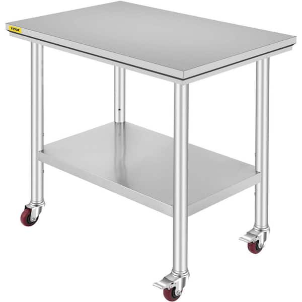 Unbranded Sliver Stainless Steel 36 in. Kitchen Prep Table with 4 Wheels and Casters Heavy Duty Work Table for Commercial Kitchen