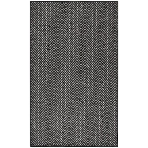 Nourison Horizon Indoor/Outdoor Black 3 ft. x 5 ft. Geometric Contemporary Area Rug