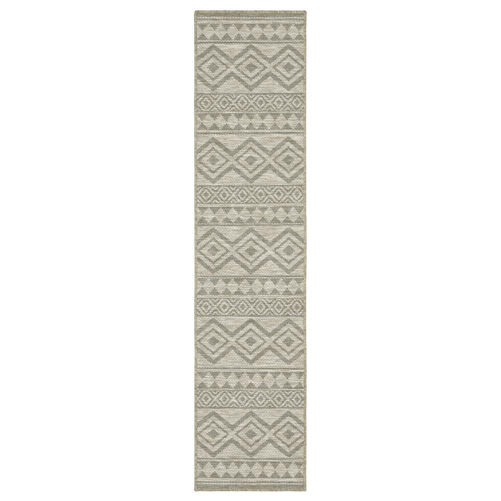 Thrasher Beige 2 ft. x 8 ft. Geometric Tribal Polypropylene Indoor/Outdoor 