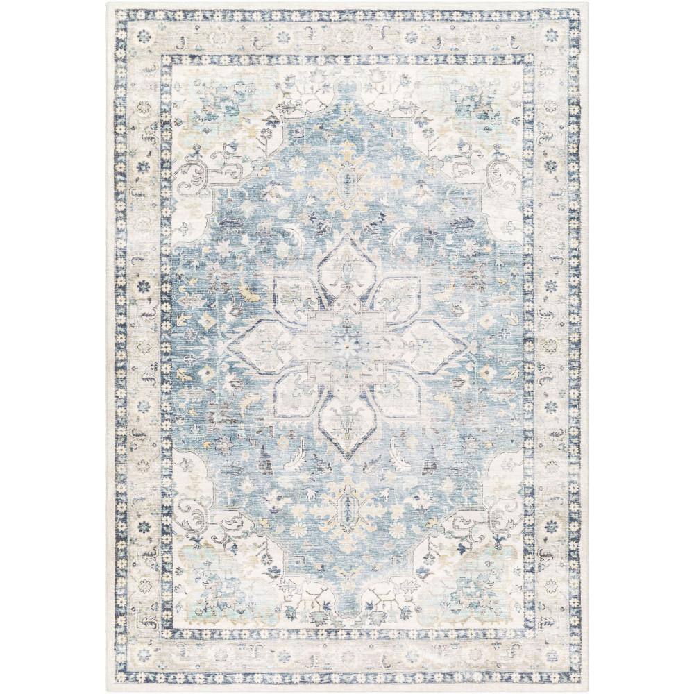 Livabliss Ottawa Blue/Ivory Border 8 ft. x 9 ft. Indoor Area Rug S00161080990 The Home Depot
