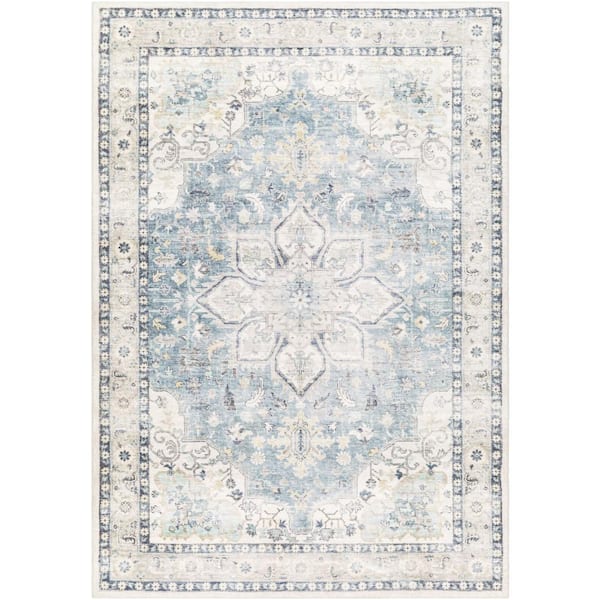Ottawa Blue/Ivory Border 8 ft. x 9 ft. Indoor Area Rug