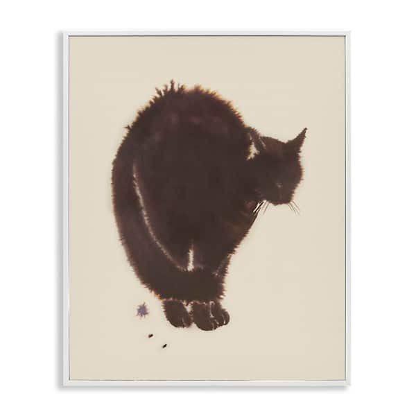 Stupell Industries Minimal Cat on Beige by Grace Popp White Framed Animal Giclee Art Print 20 in. x 16 in.