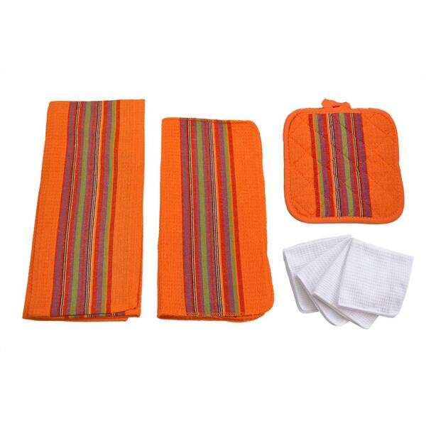 Home Basics Sierra Kitchen Towel Set in Orange (8-Piece)