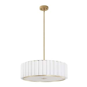 24 in. 5-Light Gold Pleated Drum Chandelier with White Fabric Shade