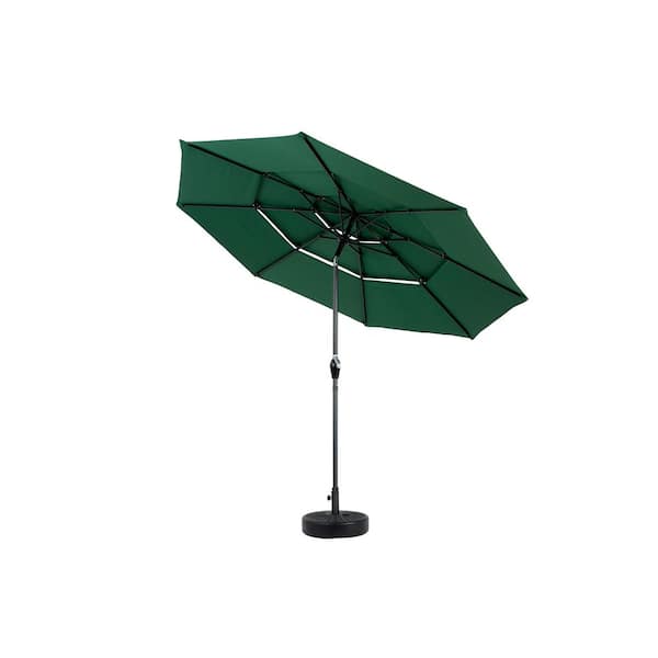 Tidoin 10 ft. Steel 3-Tier Market Tilt Patio Umbrella in Dark Green with Base