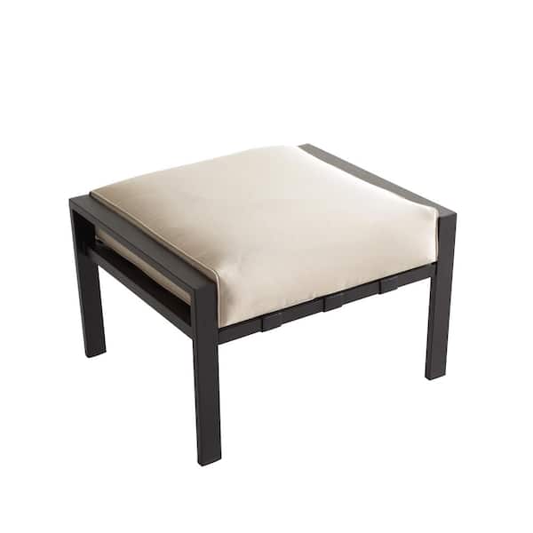 Patio Festival Metal Outdoor Ottoman with Beige Cushion