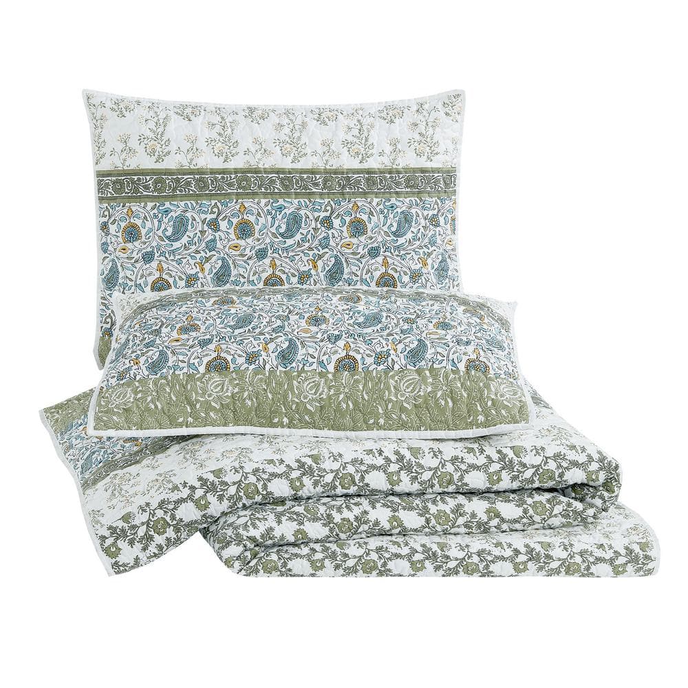 Marseille King Blue and Green Microfiber Quilt Set