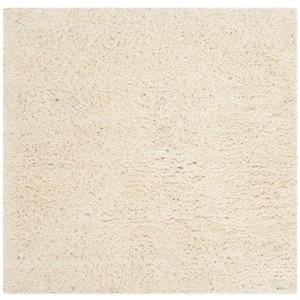 Classic Shag White 4 ft. x 4 ft. Square Solid Area Rug