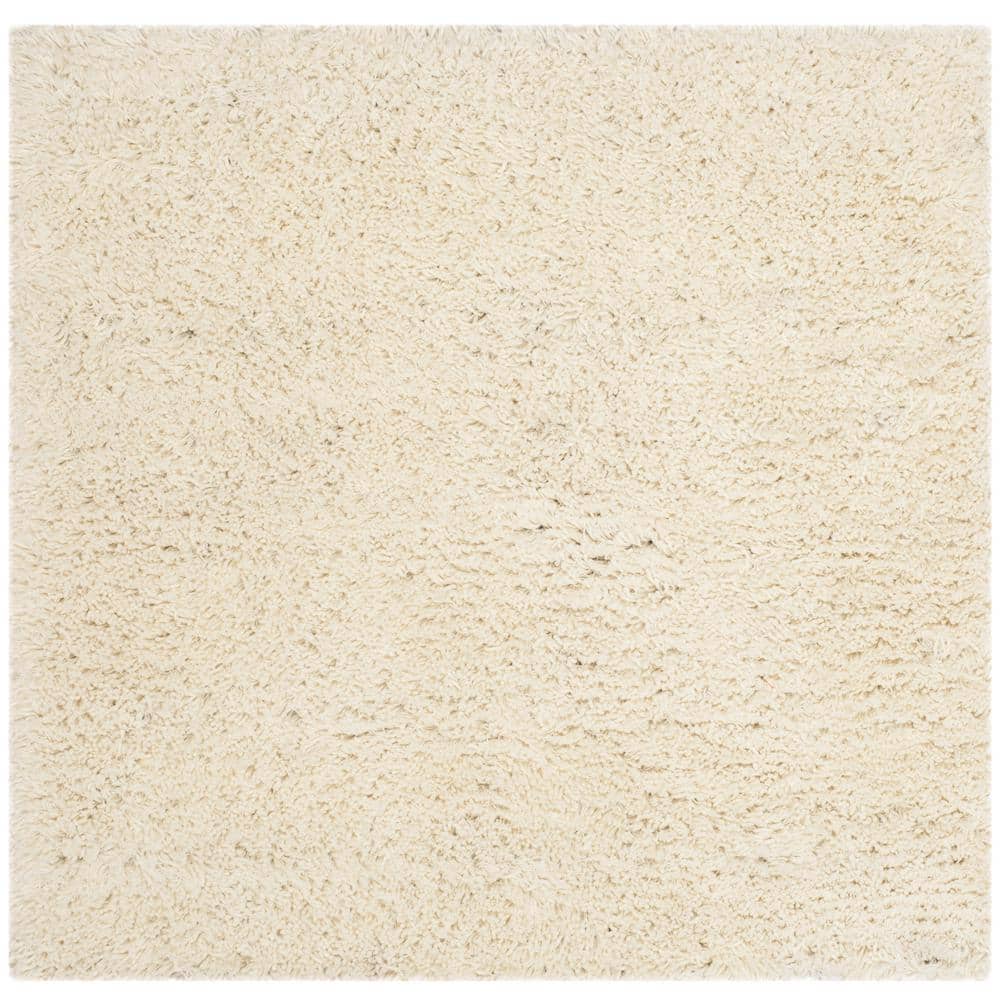 SAFAVIEH Classic Shag White 8 ft. x 8 ft. Square Solid Area Rug SG140A-8SQ