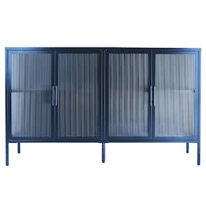 59.17 in. W x 13.86 in. D x 35.91 in. H Blue Linen Cabinet with 4 Glass Doors and Adjustable Shelf