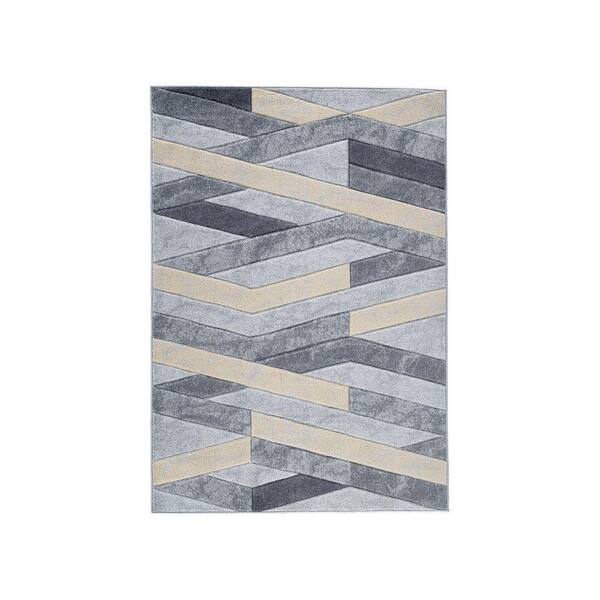 Benjara Modern Beige and Gray 5 ft. x 7 ft. Geometric Design polypropylene fabric Area Rug