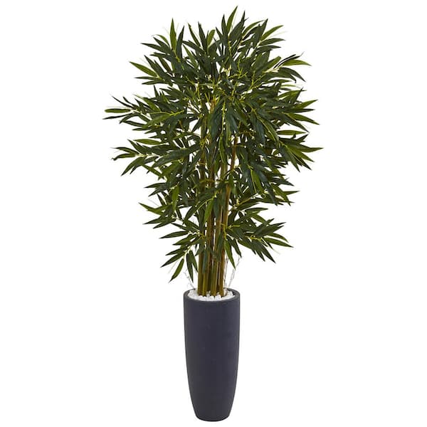 Nearly Natural Indoor Bamboo Artificial Tree in Gray Cylinder Planter