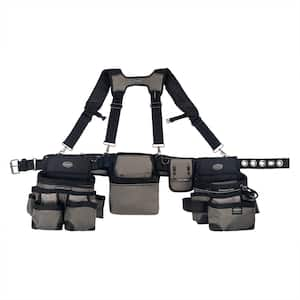 3-Bag Mullet Buster Adjustable Tool Belt Tool Storage Suspension Rig with Suspenders and 29-Pockets in Grey