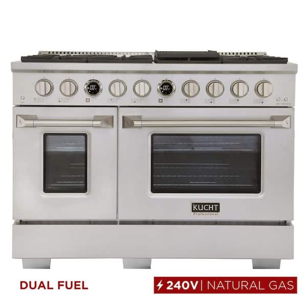 48 in. 6.7 cu. ft. 8-Burners Dual Fuel Range for Natural Gas in Stainless Steel with Horus Digital Dial Thermostat