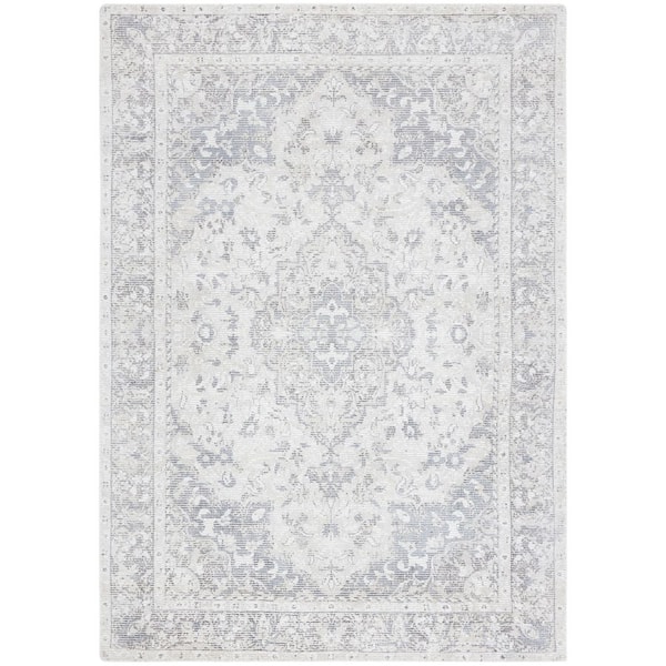 Restoration Vintage 3 ft. x 5 ft. Gray/Ivory Ornate Border Area Rug