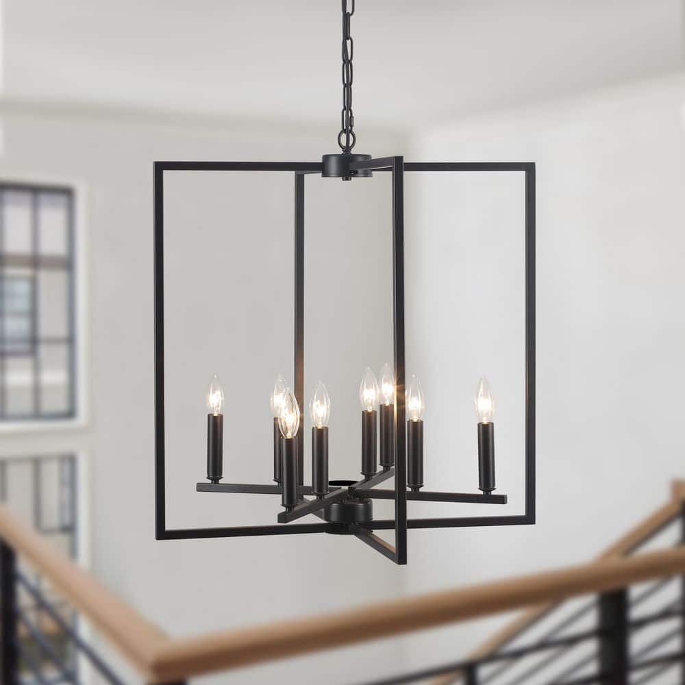 8-Light Black Modern Geometric Candle Chandelier 8 Lights Black Industrial 