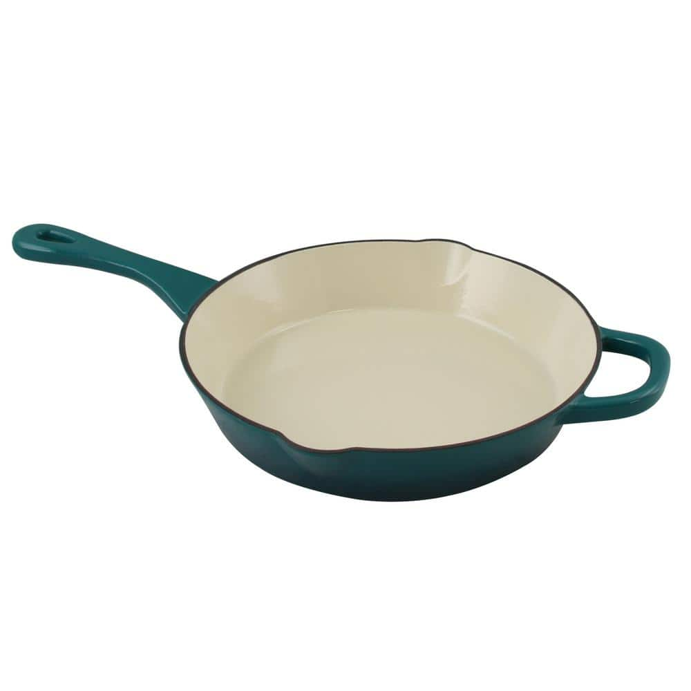 Crock-Pot Artisan 10 in. Cast Iron Nonstick Skillet in Teal Ombre with  Helper Handle 985100789M - The Home Depot