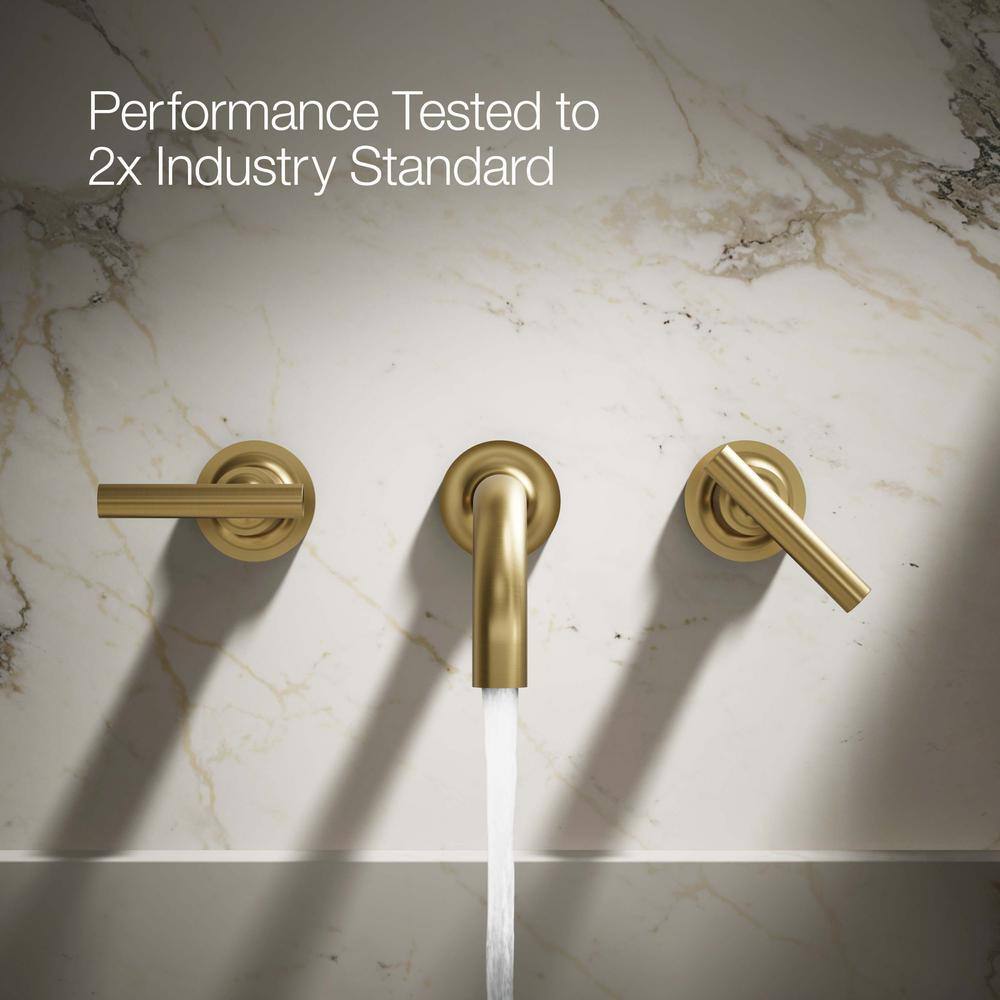 Purist Brushed Brass 2-Handle Low-Arc Wall-Mount Bathroom Faucet