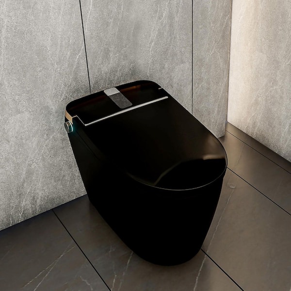 Elongated Smart Bidet Toilet 1.28 GPF in Matte Black with Heated Seat, Auto Open/Close Lid, and Remote Control